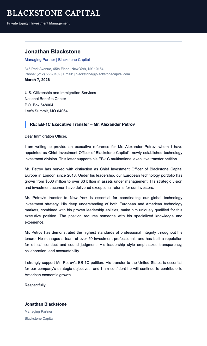 Dark blue executive immigration reference